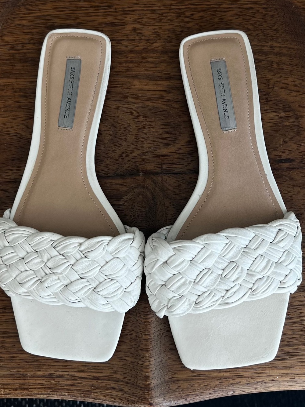 Saks Fifth Avenue Cream Braided Slide Sandals